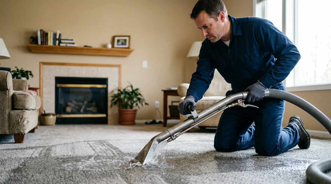 Water damage restoration technician working near Haven, KS